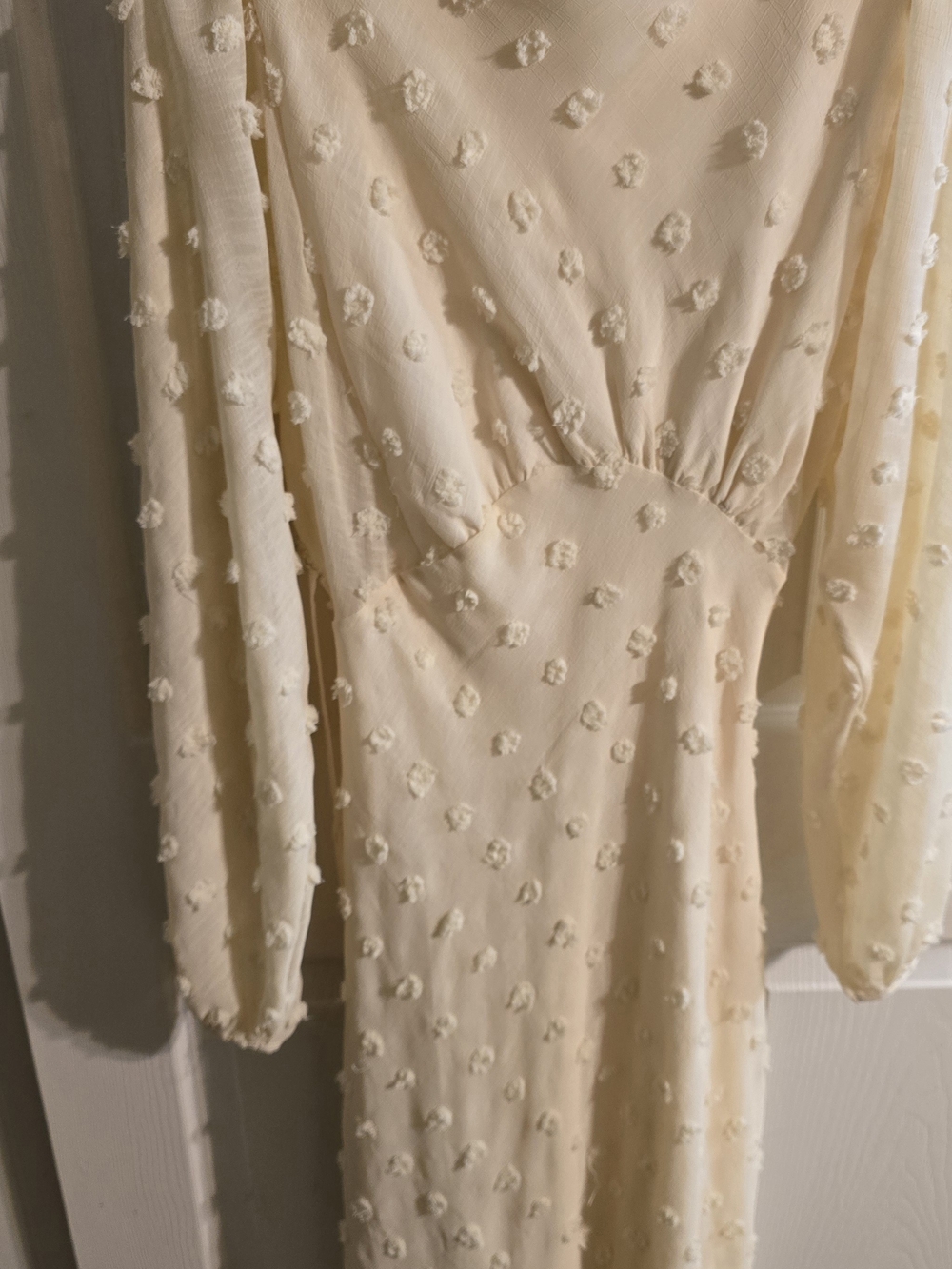 Ivory Textured Dot Long Sleeve Midi Dress